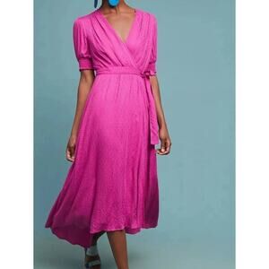 MAEVE by anthropologie soft textured Breanna fuchsia pink wrap midi dress